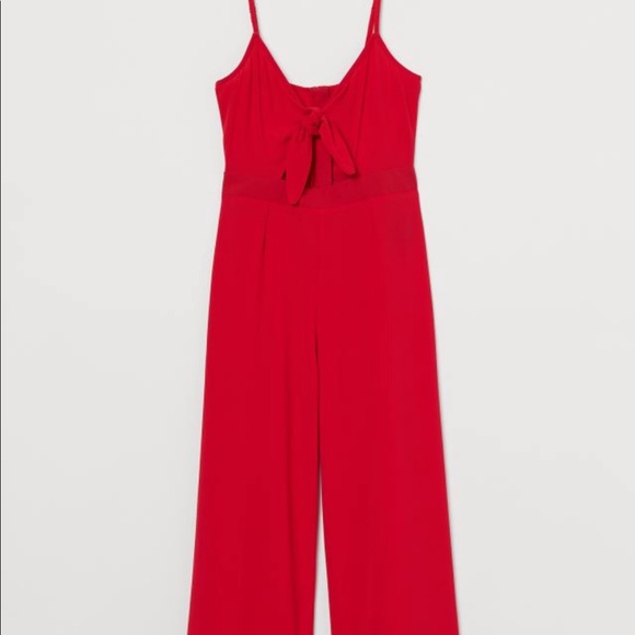 red flowy jumpsuit